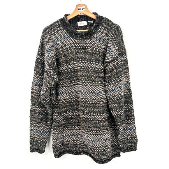Vintage Prime Elements knit grandpa sweater oversized striped wool blend cozy XL - Picture 1 of 10